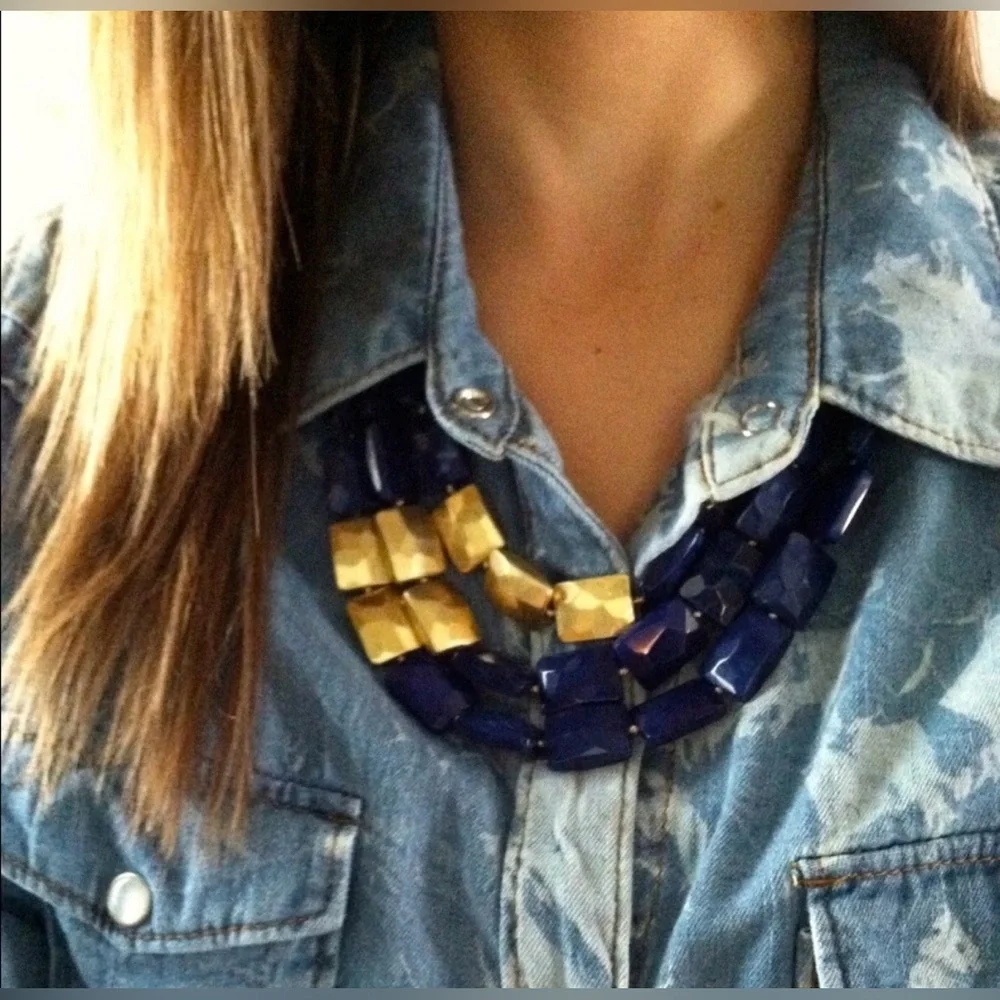 Stella & Dot Bahari necklace Stunning Blue and Gold Multi strand